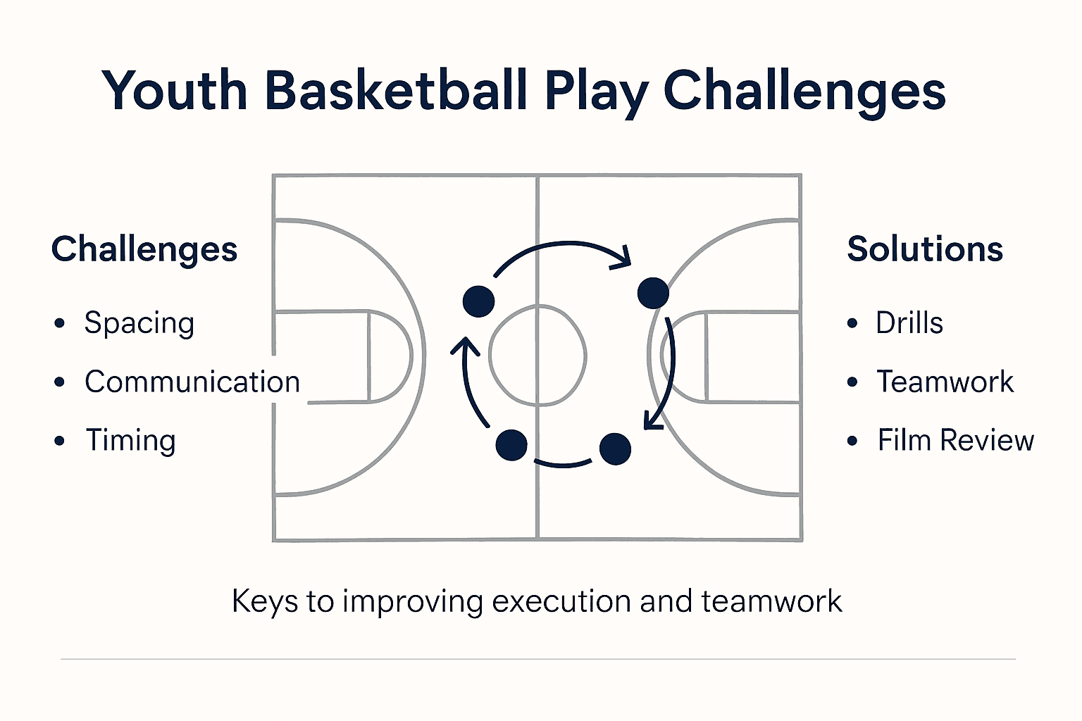 Infographic showing youth basketball play challenges and solutions