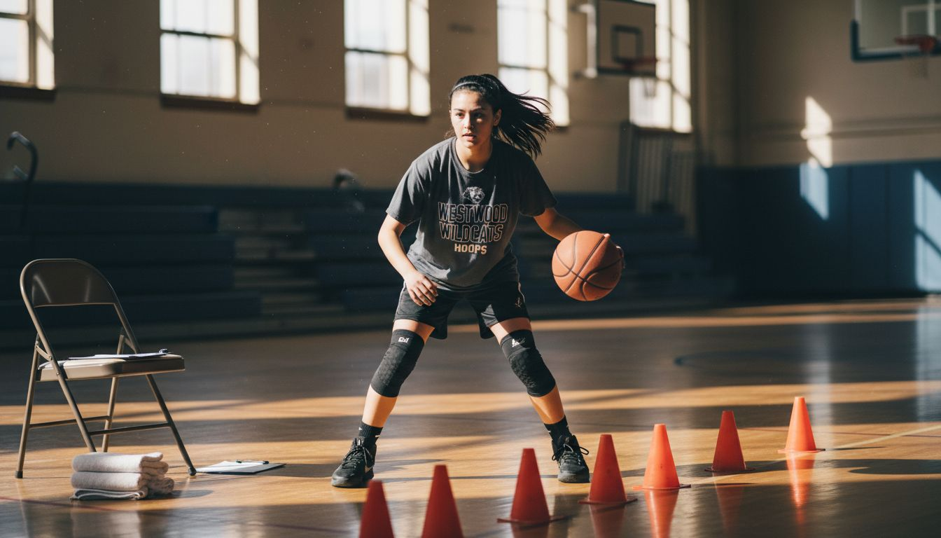 Guard working on footwork with cones