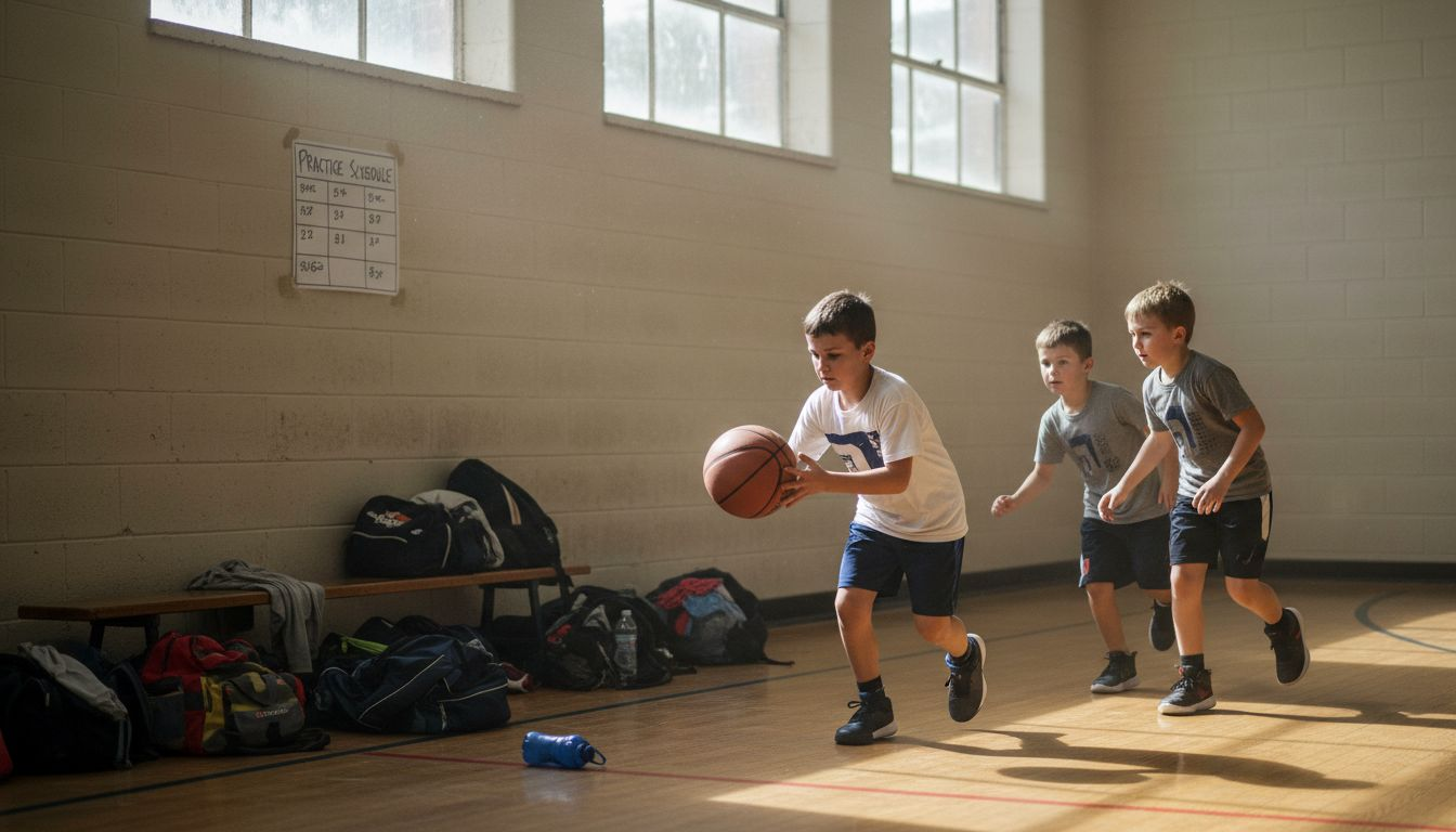 Players practicing basketball passing drill