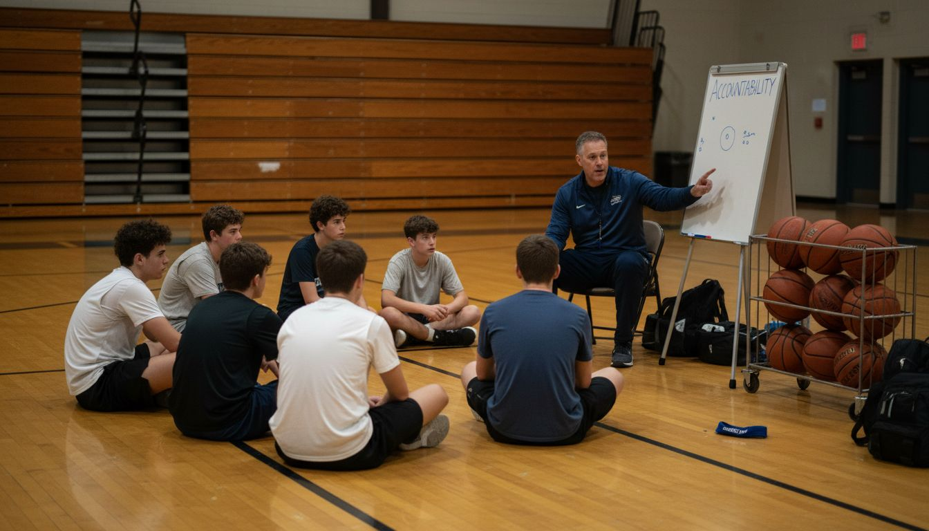 Coach explains discipline to youth basketball team