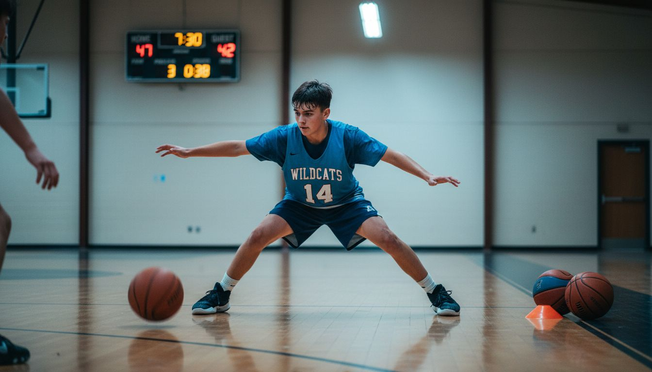 Player performs close on-ball defense stance