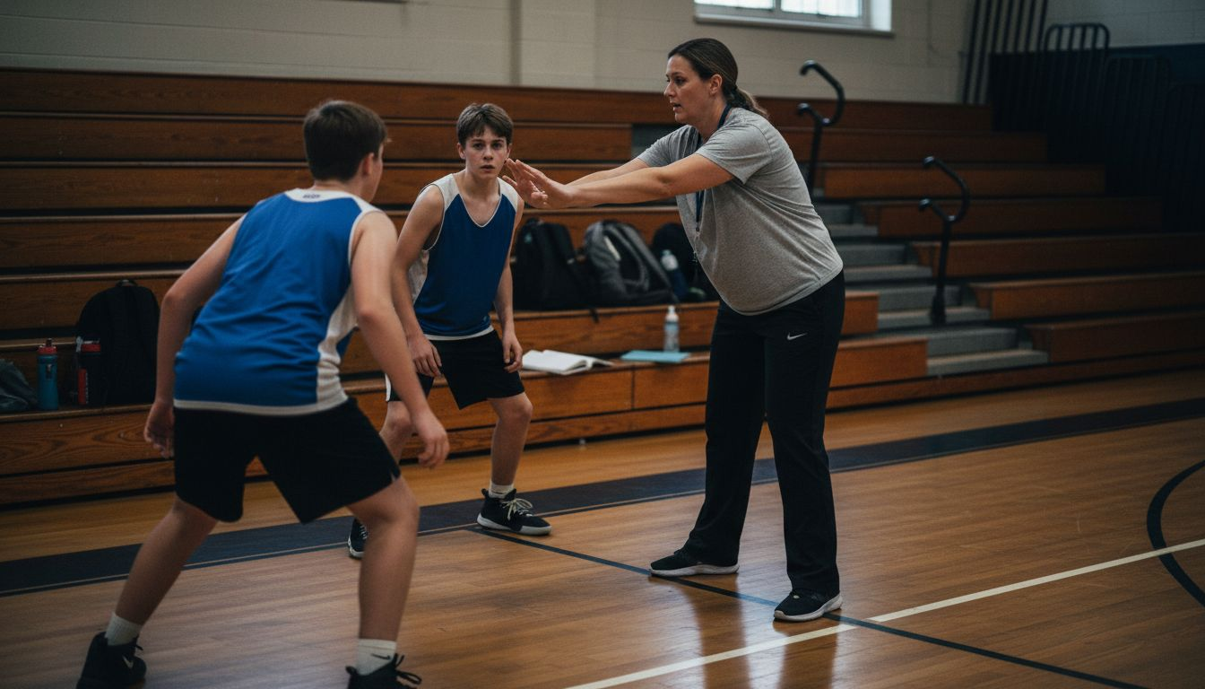 Coach teaching boxing out on sideline