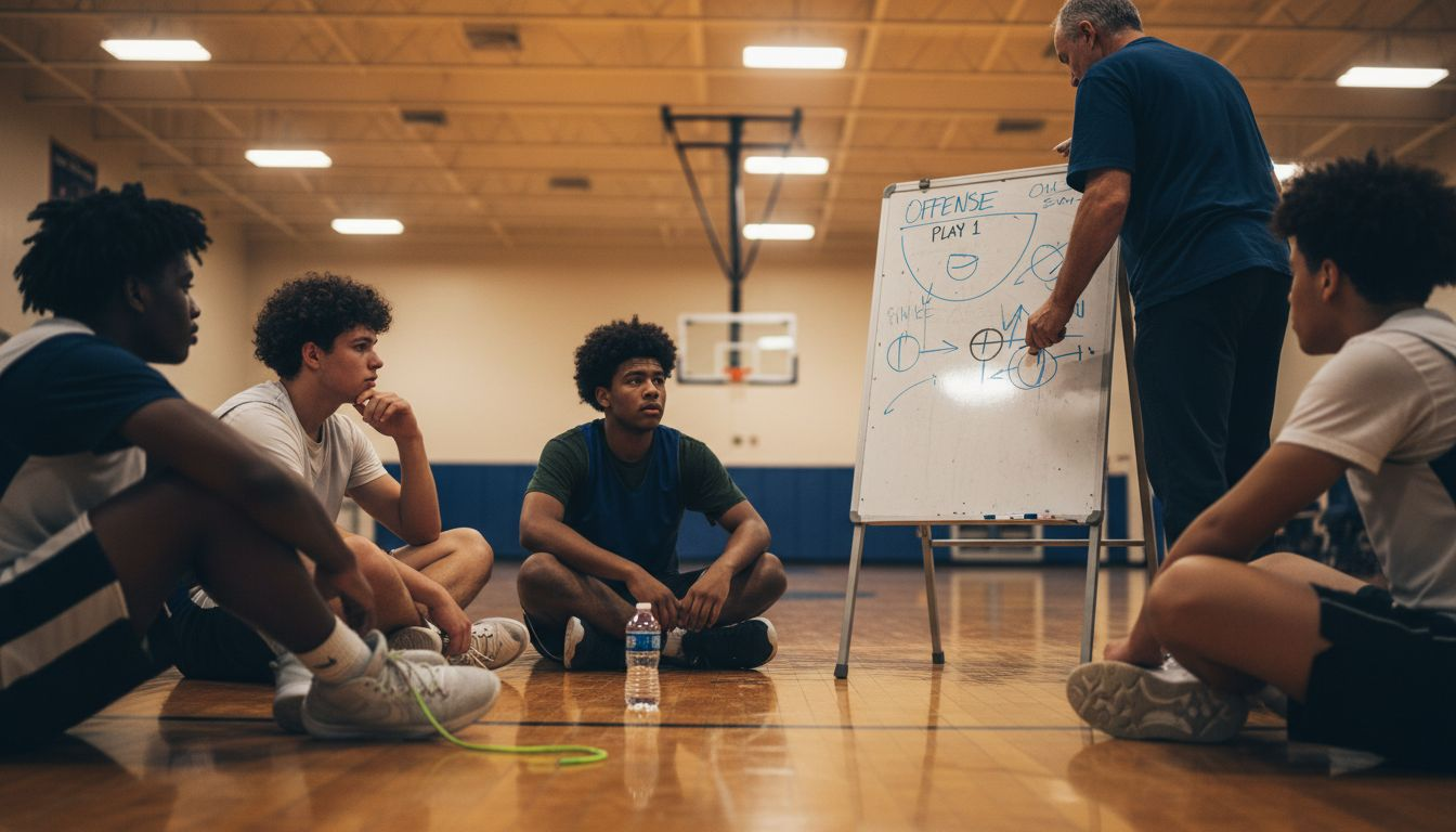 Basketball coach explains play on court