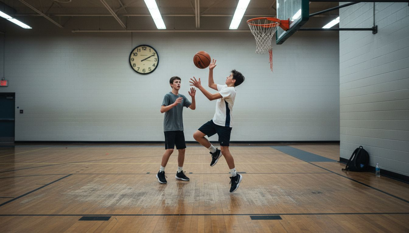 Player attempts layup during drill practice