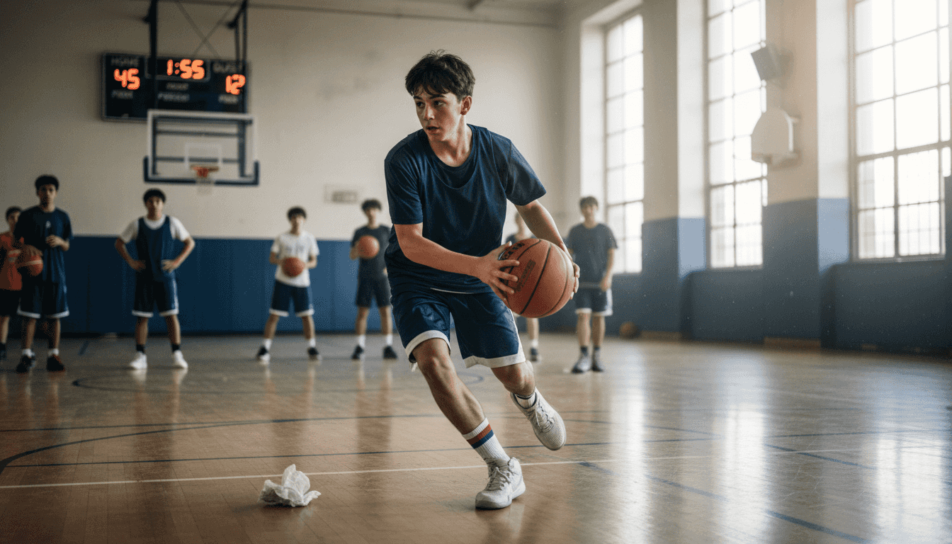 Player initiating dribble drive offense