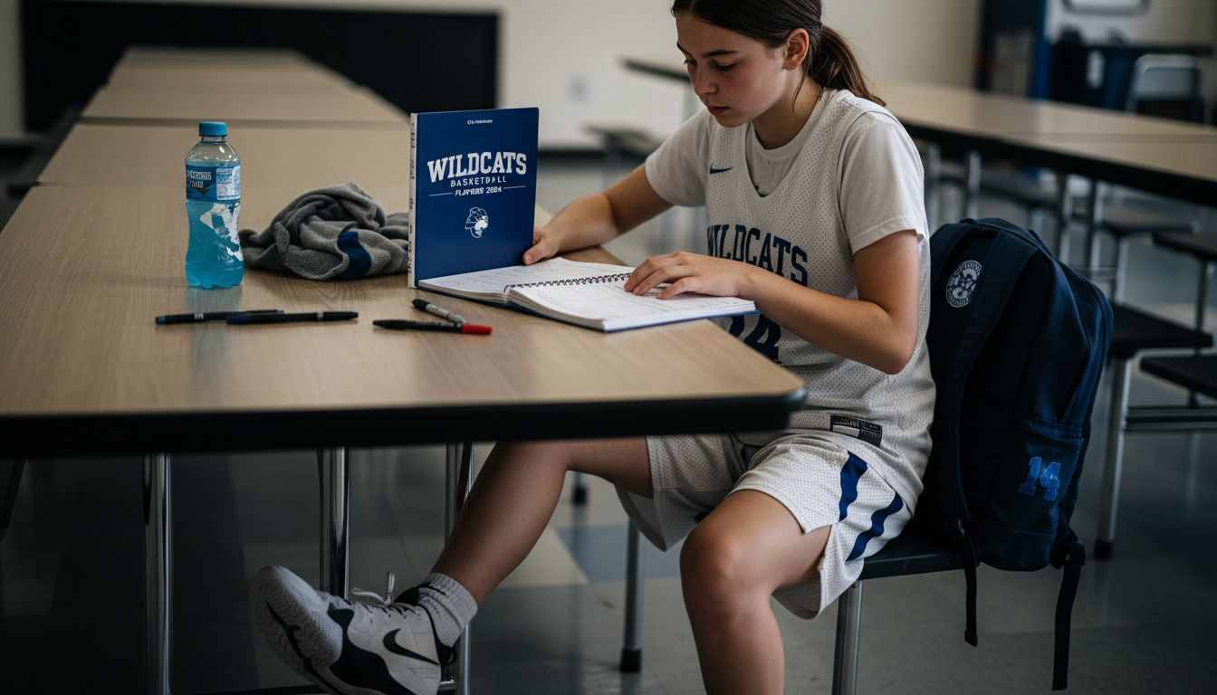 Player reviewing basketball playbook layout