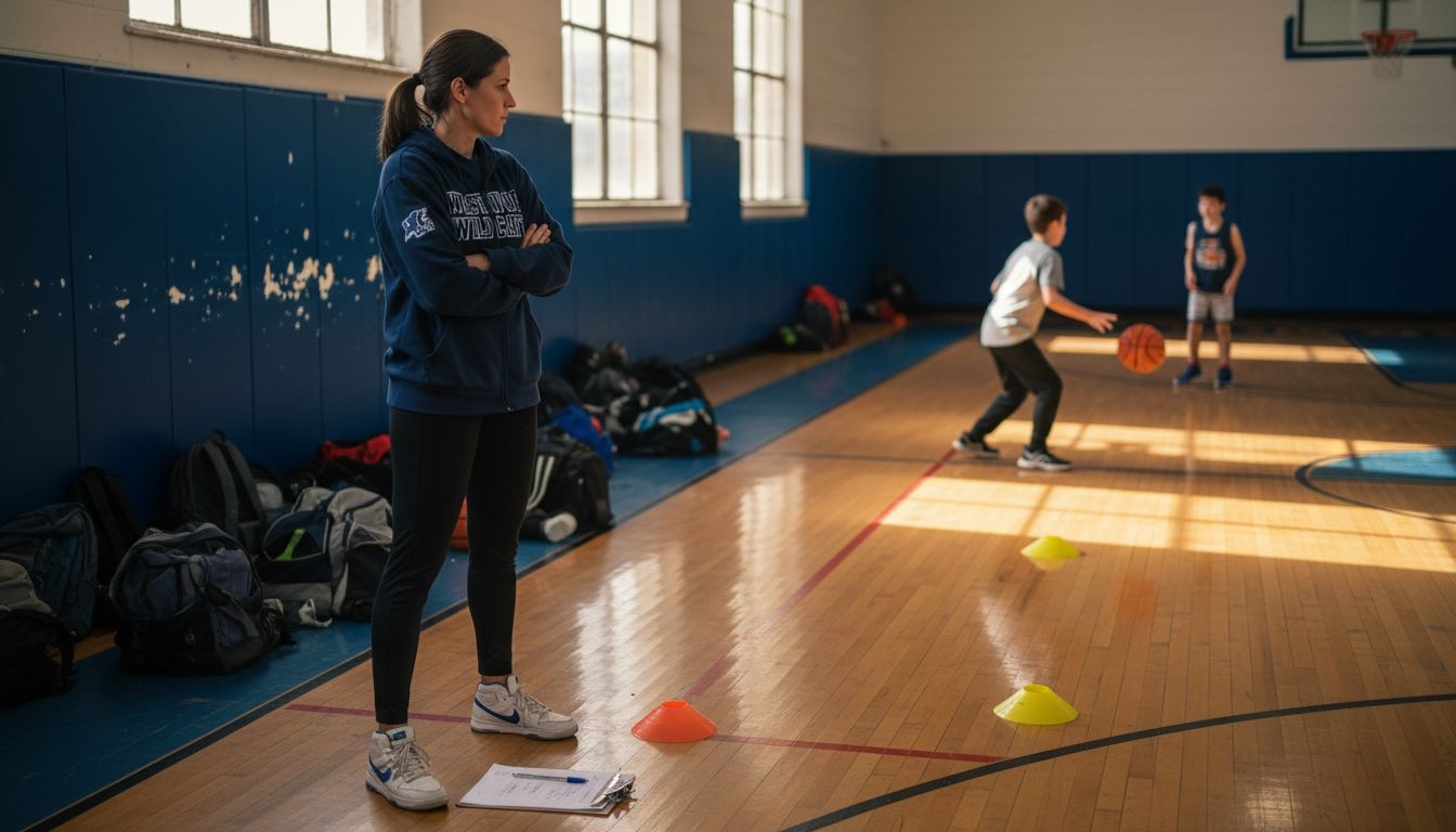 Coach observing competitive basketball drill