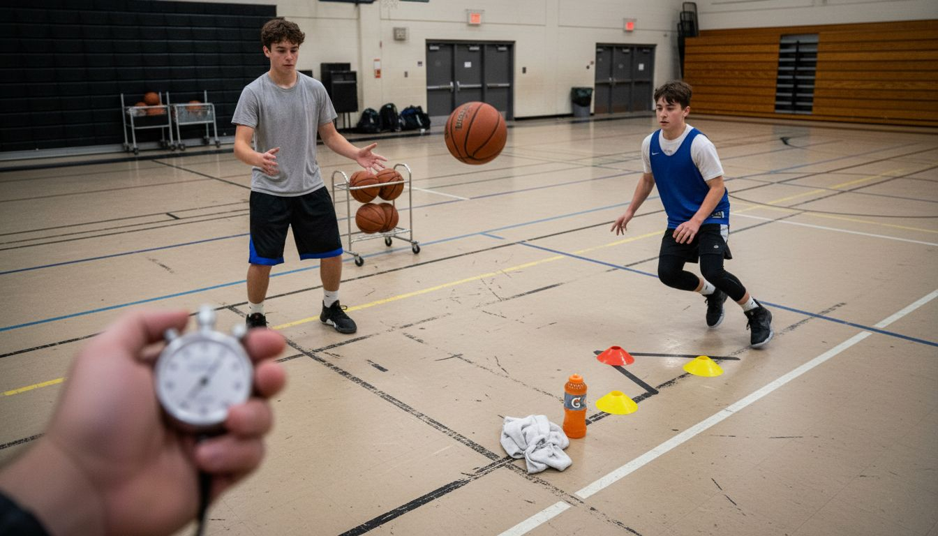 Players doing different basketball drill types