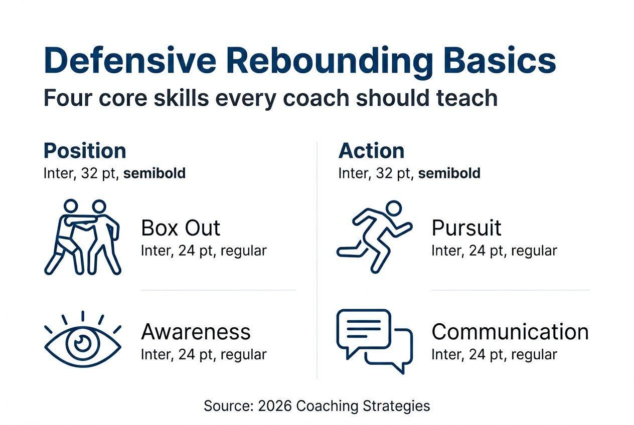 Infographic summarizing four defensive rebounding pillars