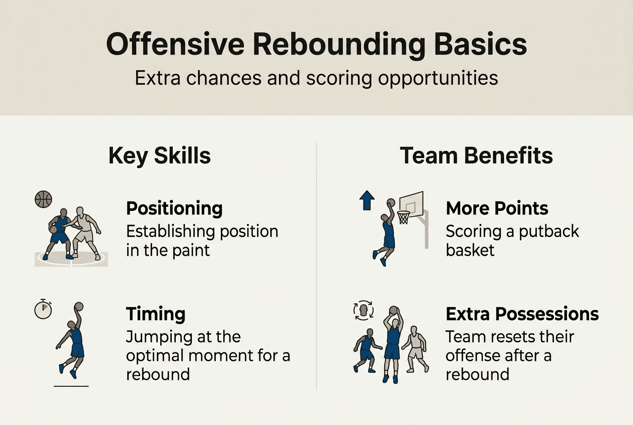 Infographic with offensive rebounding skills and benefits