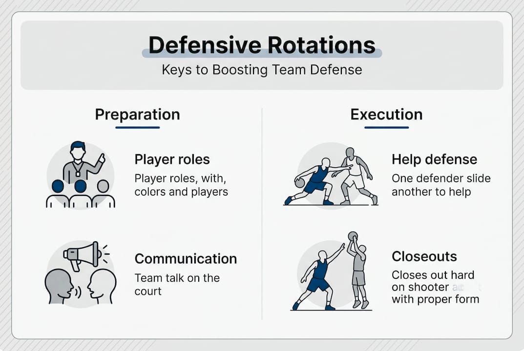Infographic showing defensive rotation strategy key points
