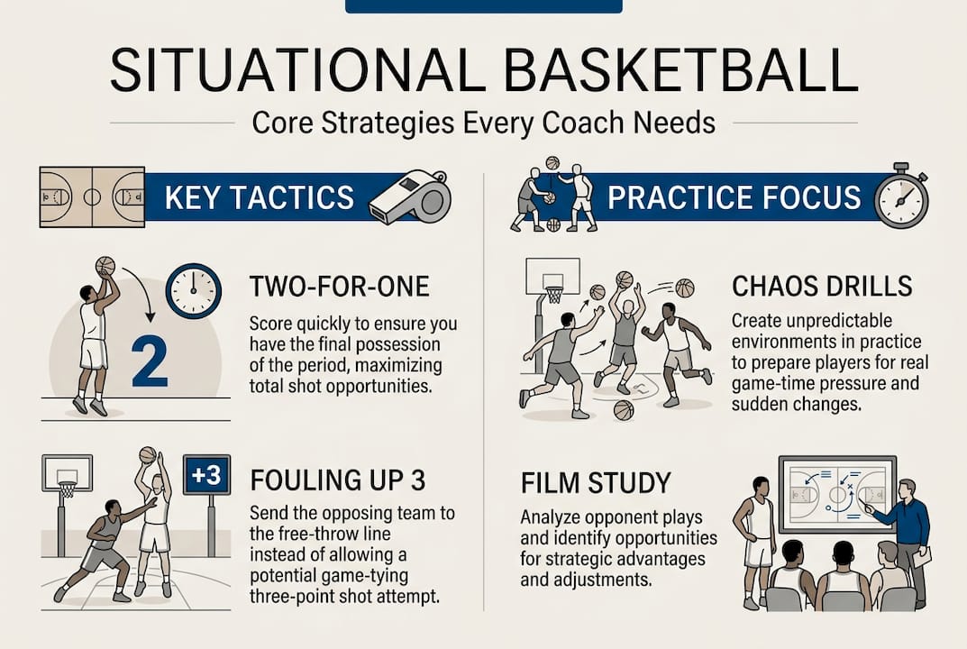 Infographic of basketball situational coaching strategies