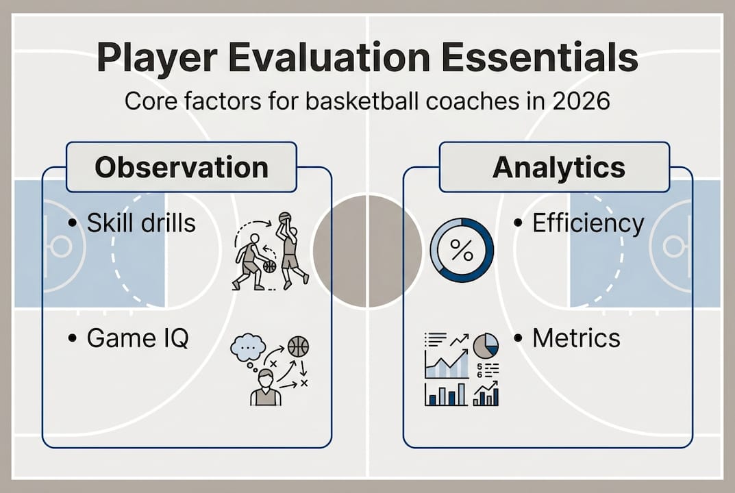 Infographic showing basketball player evaluation essentials