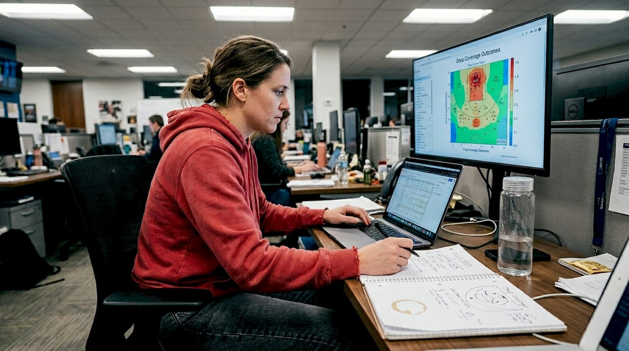 Analyst studies basketball drop coverage performance