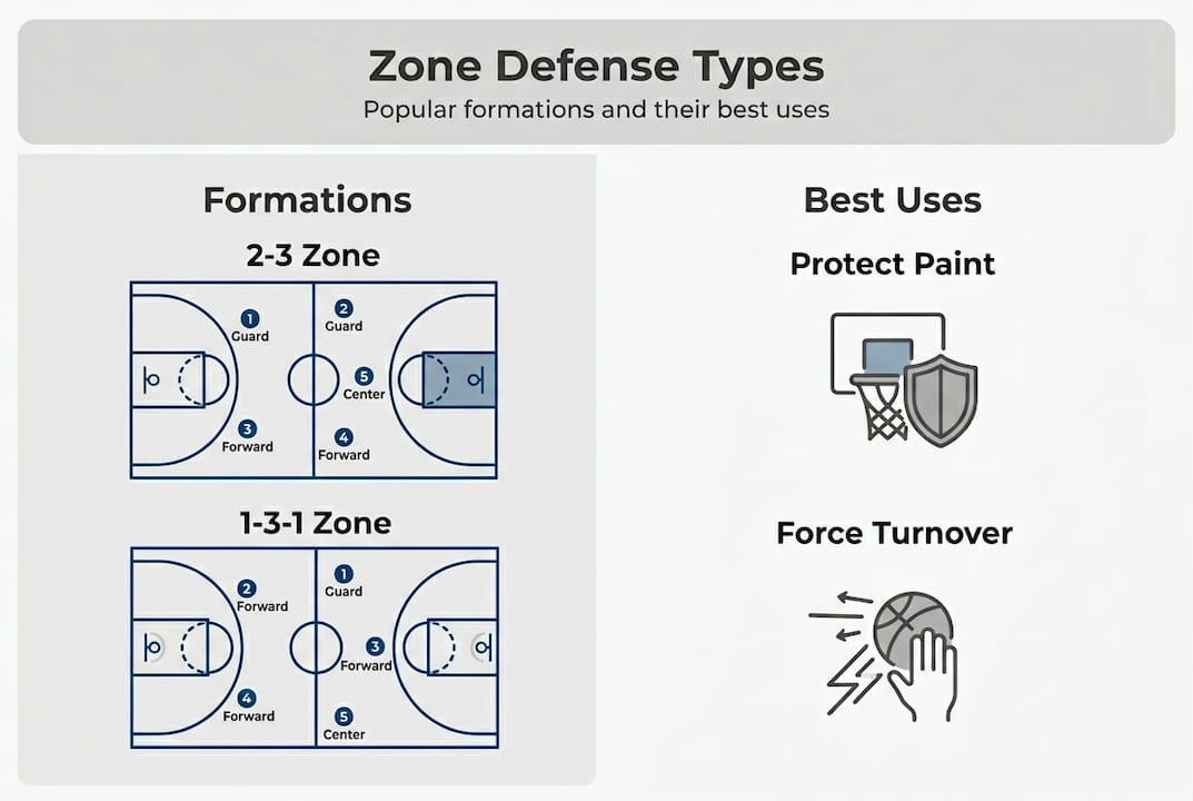 Infographic of zone defense formations and uses
