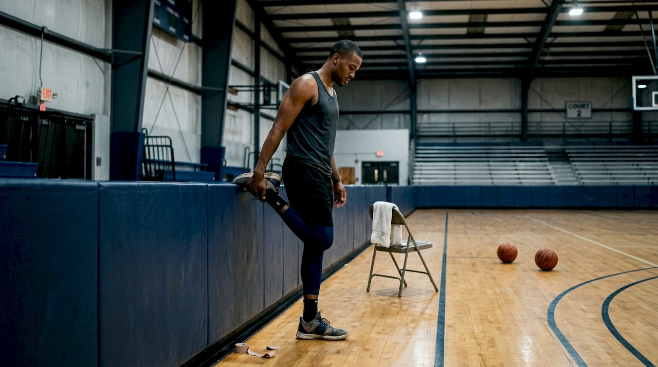 NBA player stretching and warming up