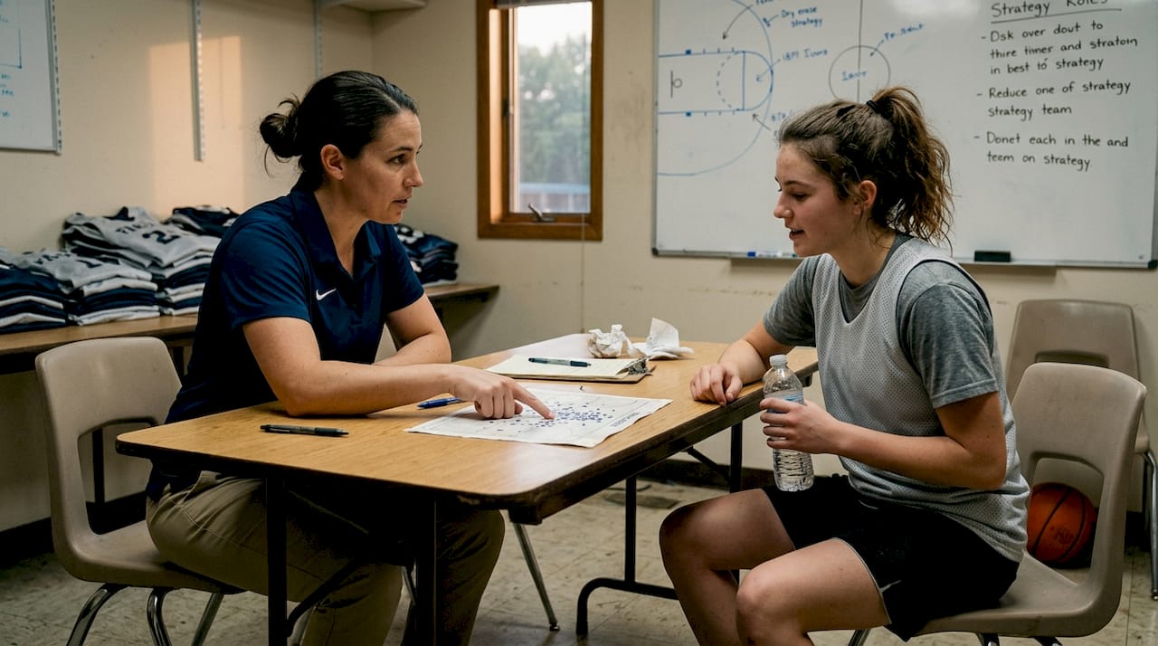 Coach giving player feedback using shot chart