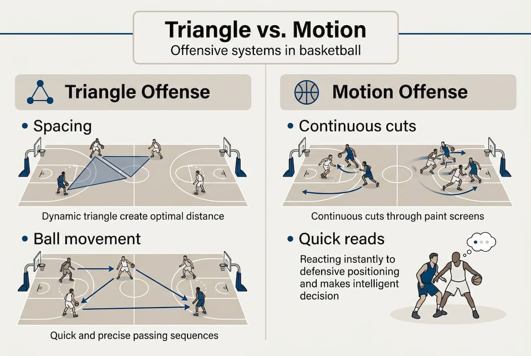 Infographic comparing triangle and motion offenses
