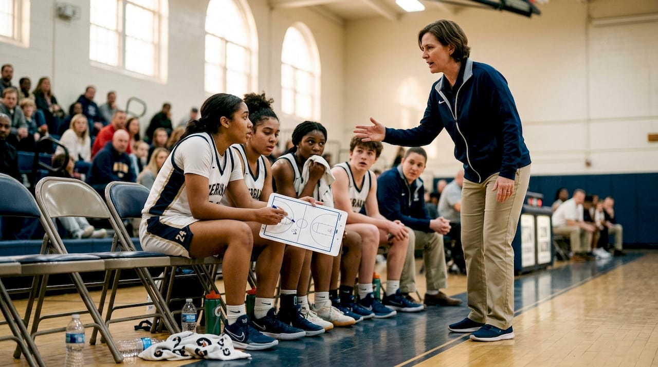 Coach instructs players on defensive communication