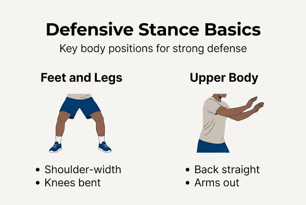 Infographic defensive stance key body positions