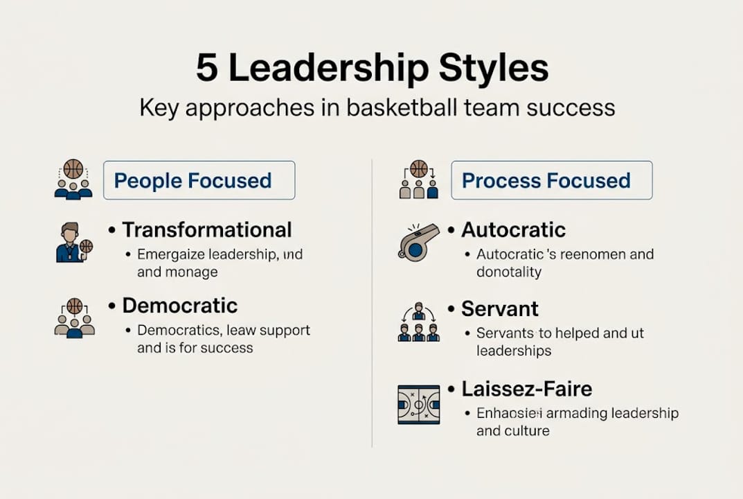 Basketball leadership styles clean summary infographic