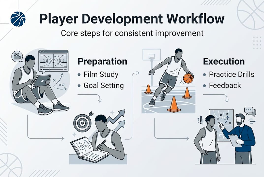 Infographic of streamlined player development workflow steps