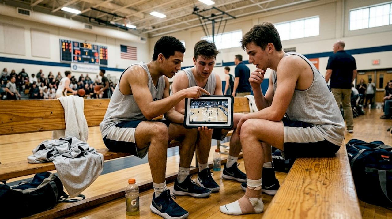 Players reviewing game positions on tablet