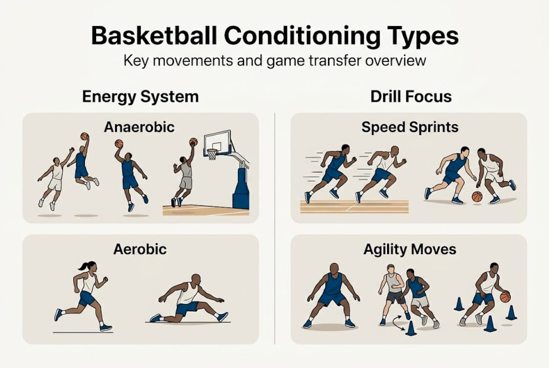 Infographic of basketball conditioning drill categories