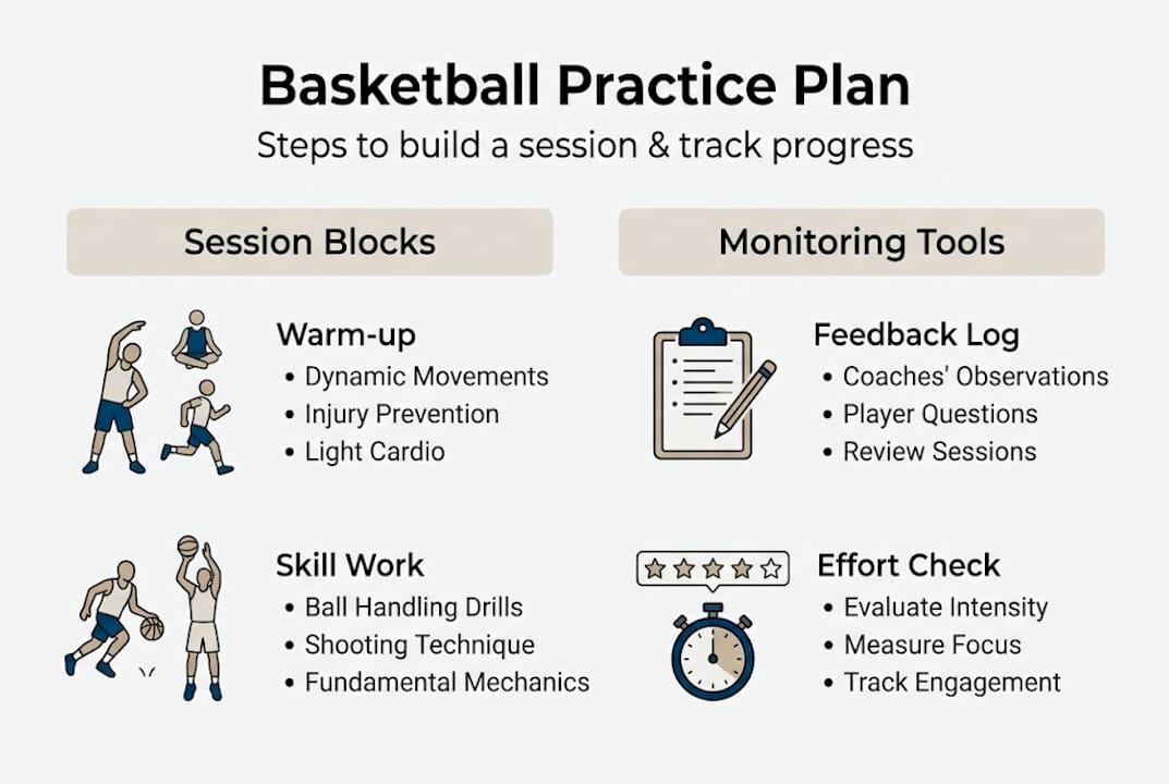 Infographic showing basketball practice plan steps