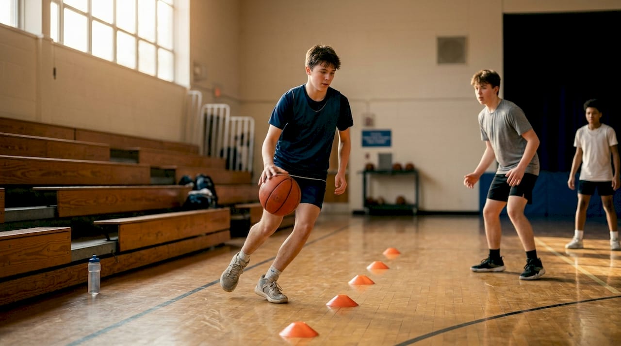 Player practicing continuity offense drill
