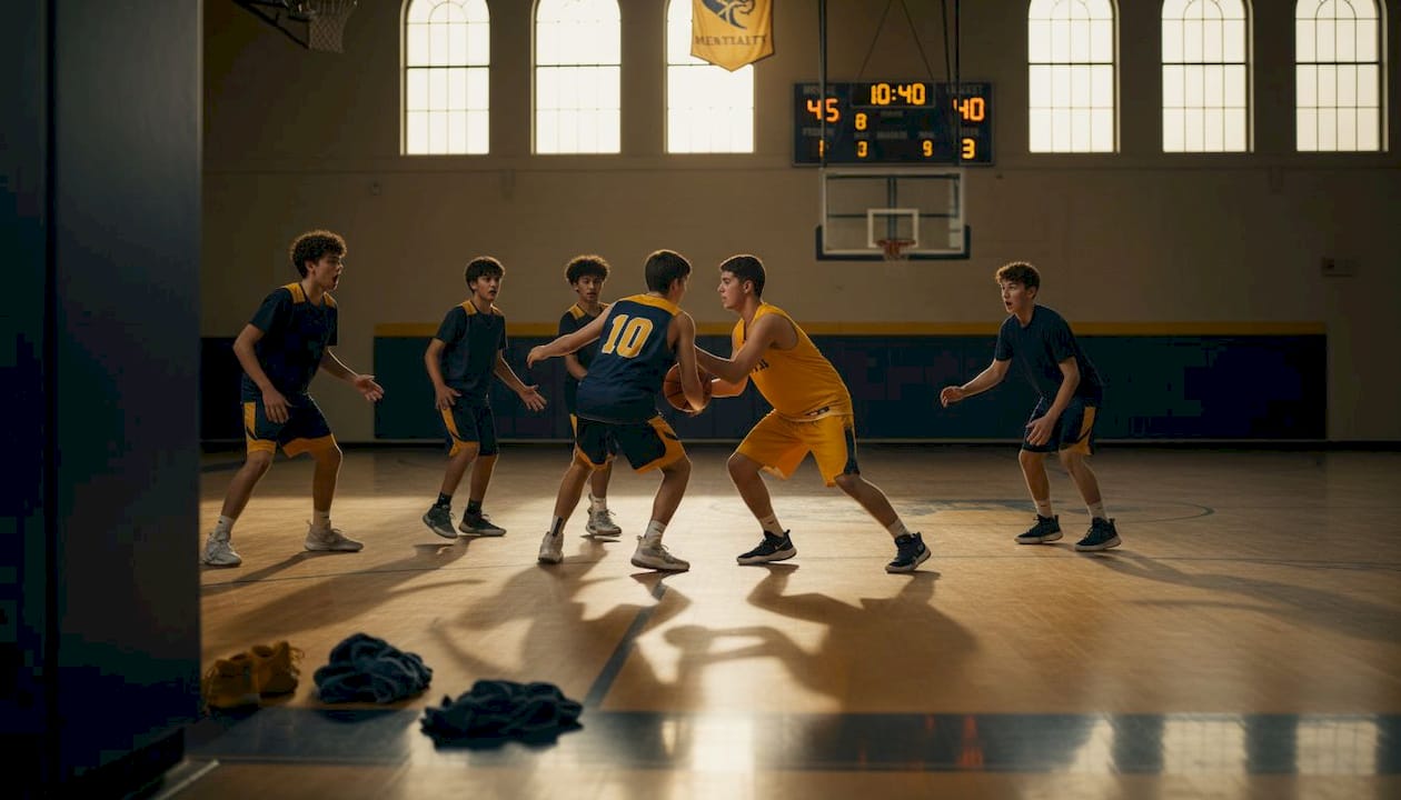 Team practicing Euro ball screen on court