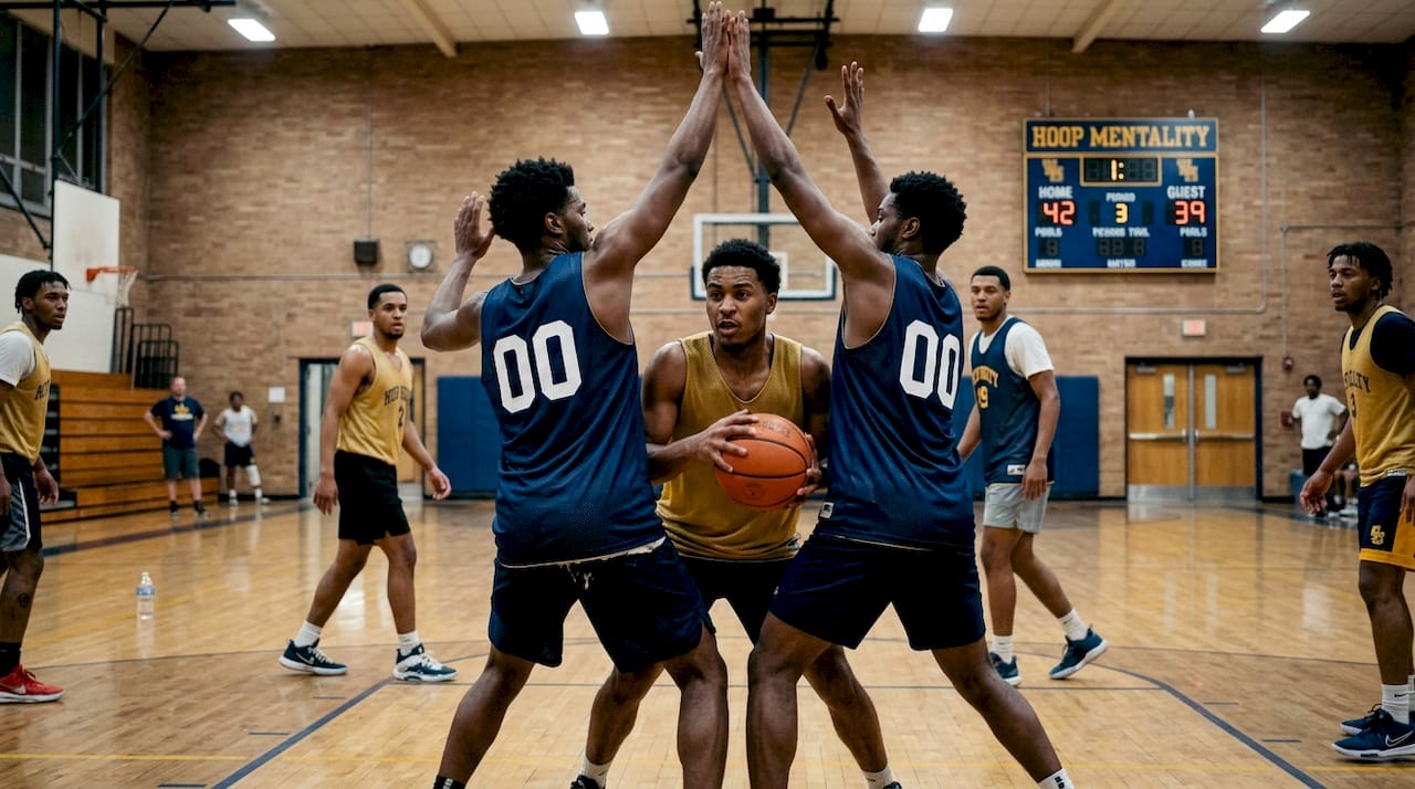 Players execute pick and roll trap in gym