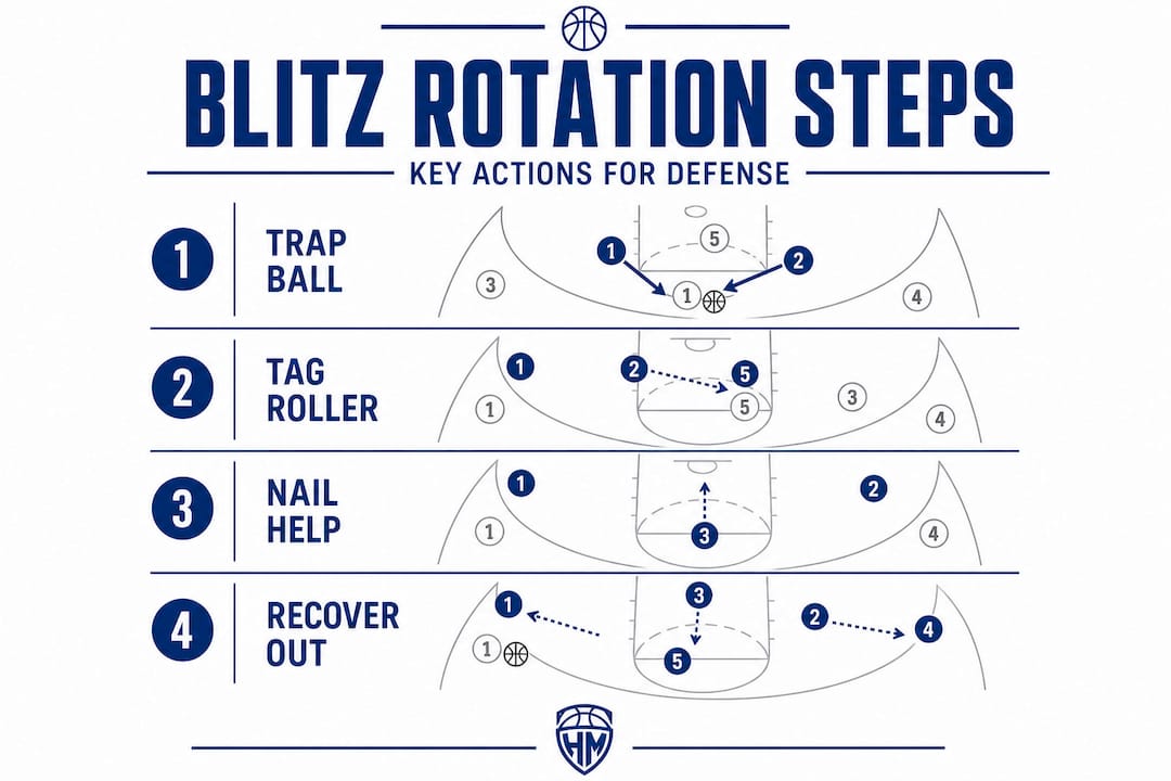 Infographic illustrates four-step defensive blitz rotation