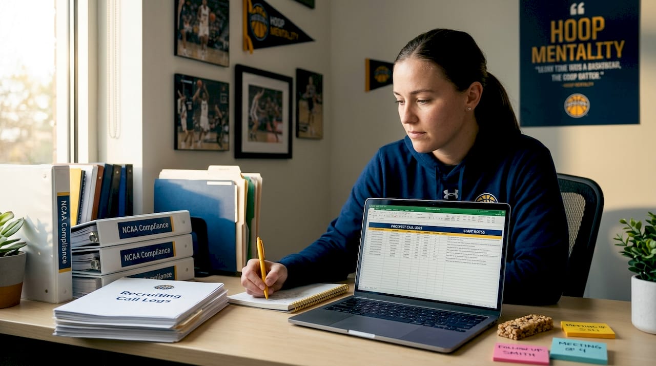 Coach completing compliance paperwork in office