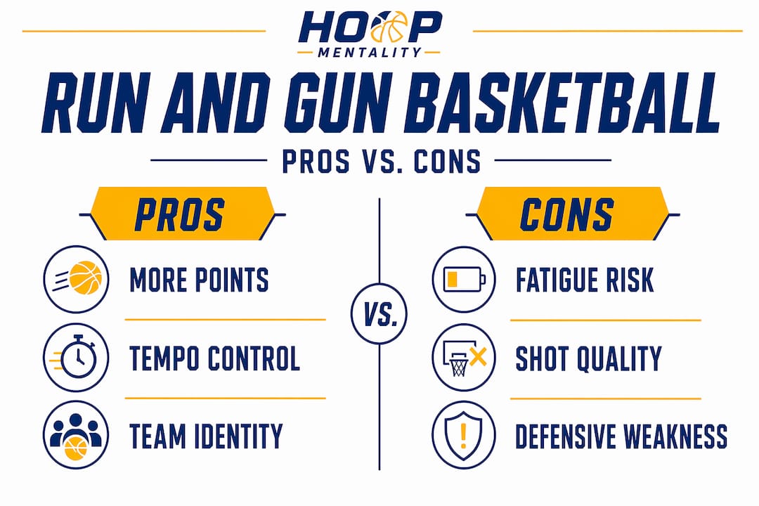 Infographic showing pros and cons of run and gun style