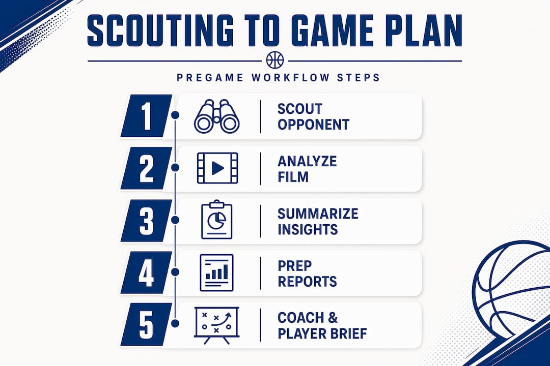 Infographic showing basketball scouting workflow steps