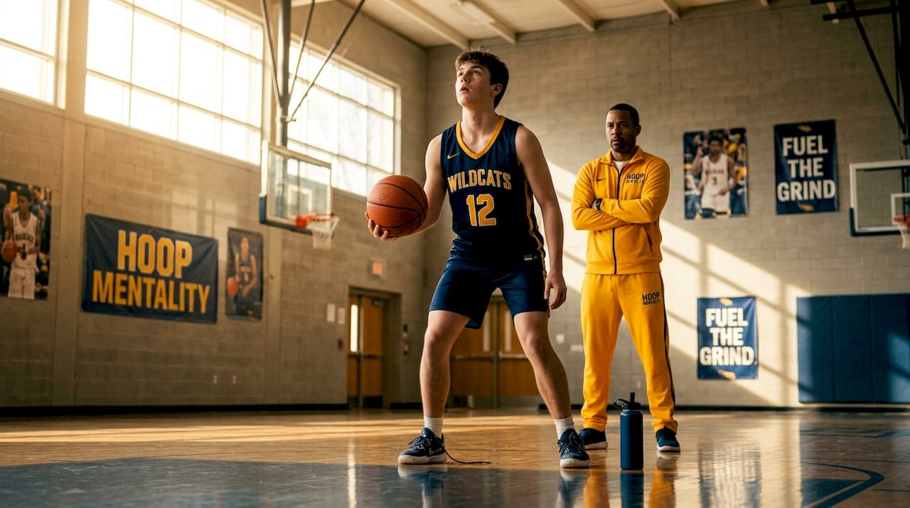 Basketball player demonstrating balance stance