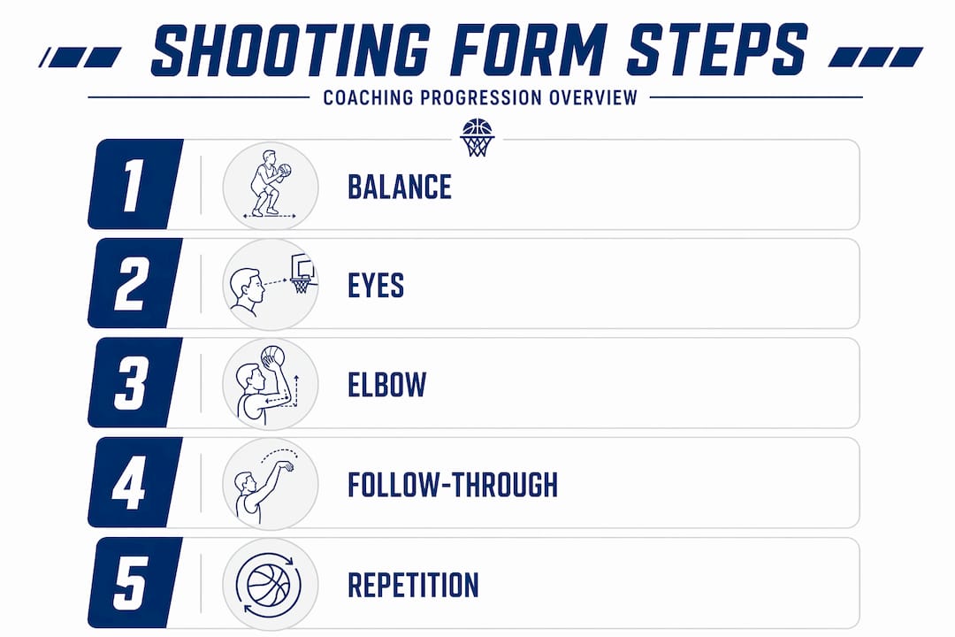 Infographic showing basketball shooting progression steps