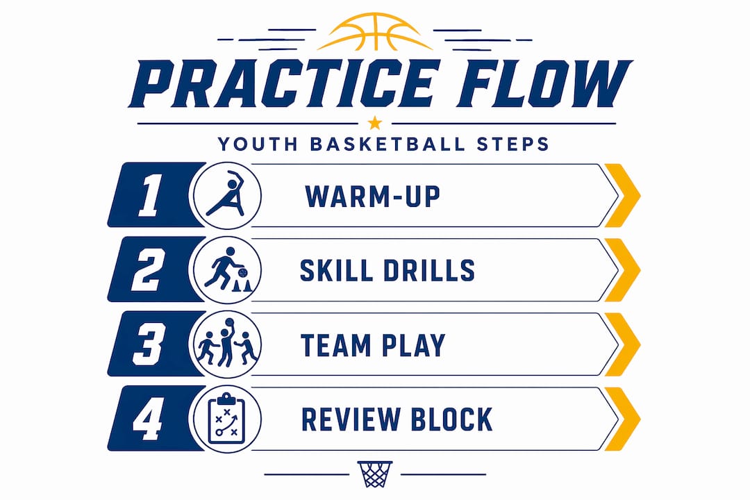 Infographic of youth basketball practice steps