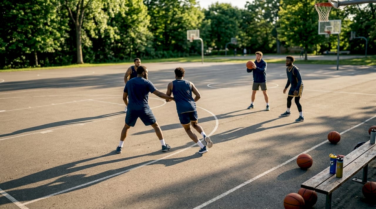 Basketball players demonstrate effective court spacing