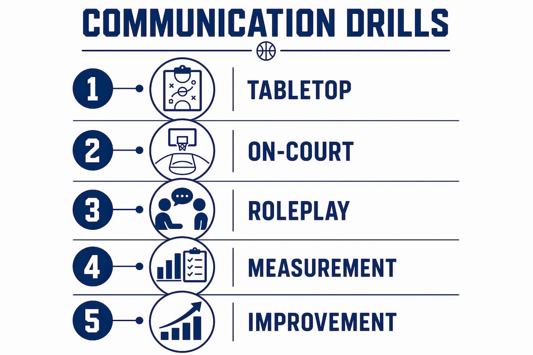 Infographic showing stages of basketball communication drills
