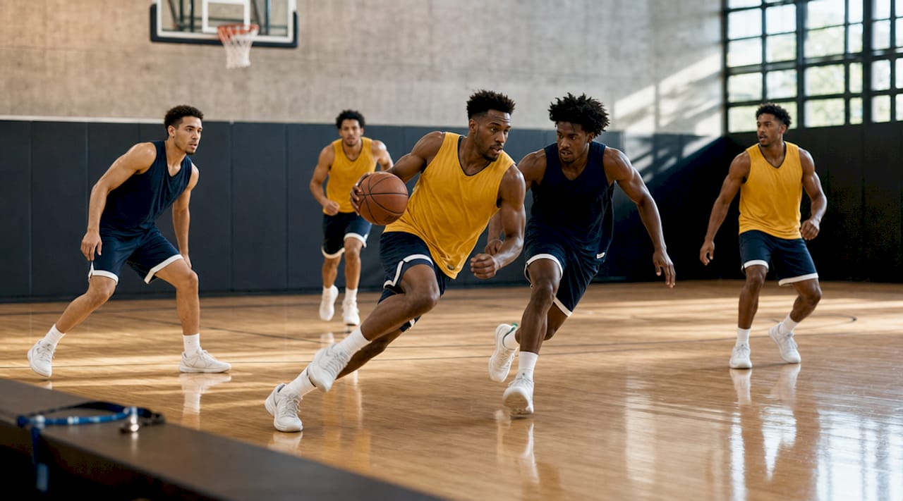 Overhead view of players executing transition offense