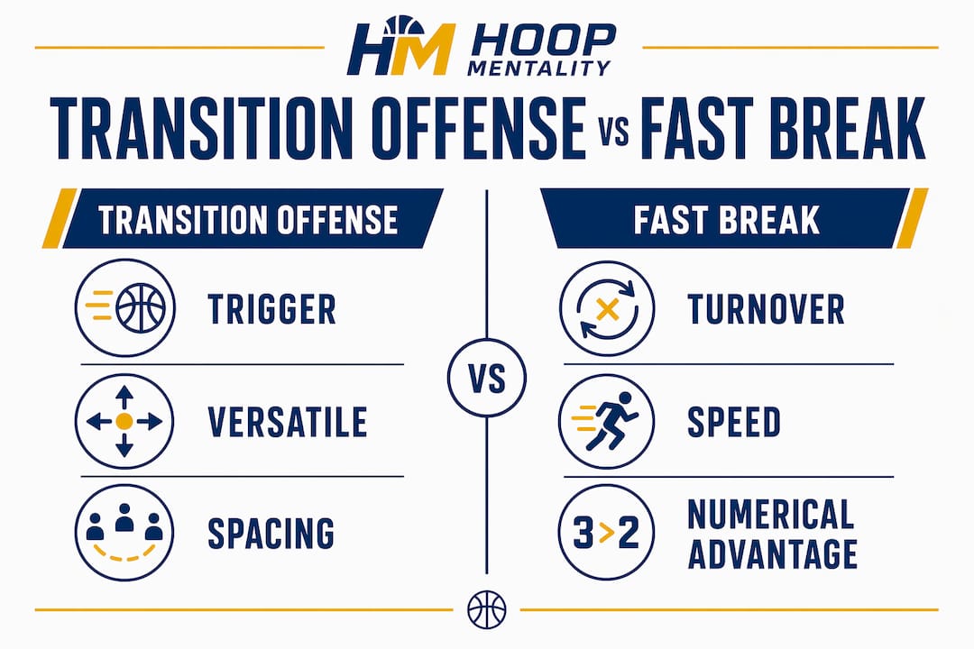 Infographic comparing transition offense and fast break
