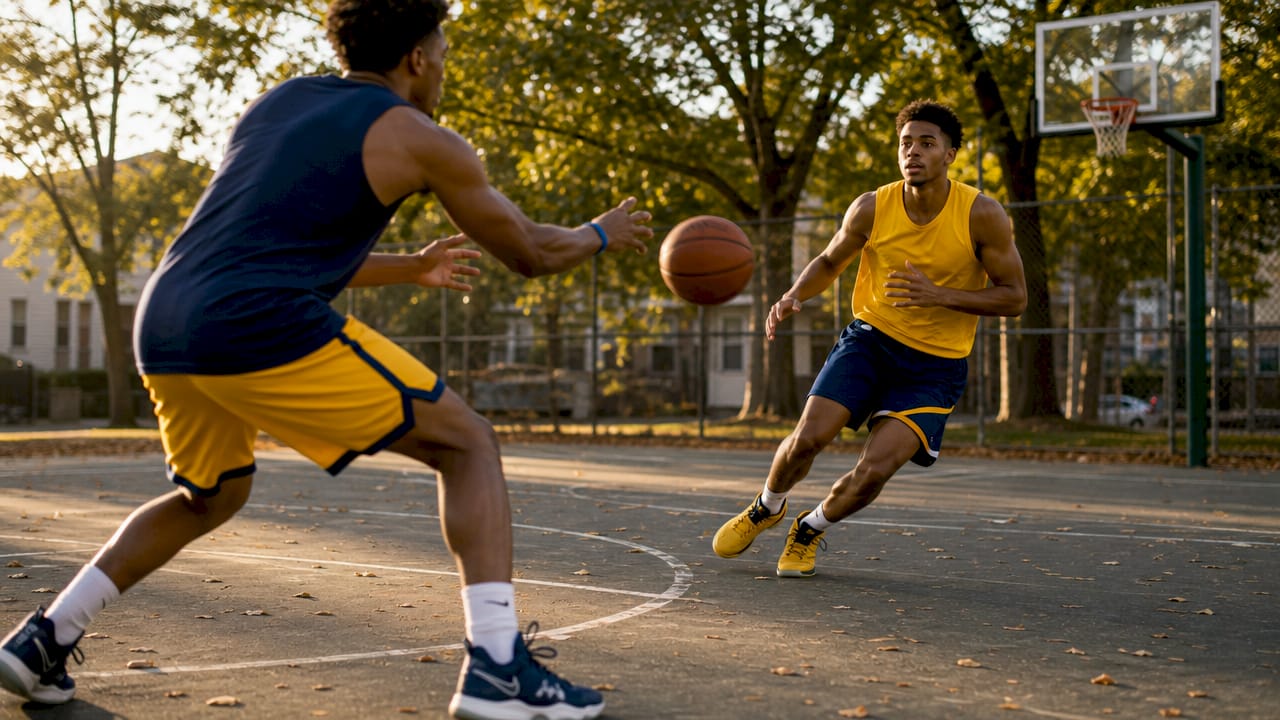 Players practicing quick ball reversal offense