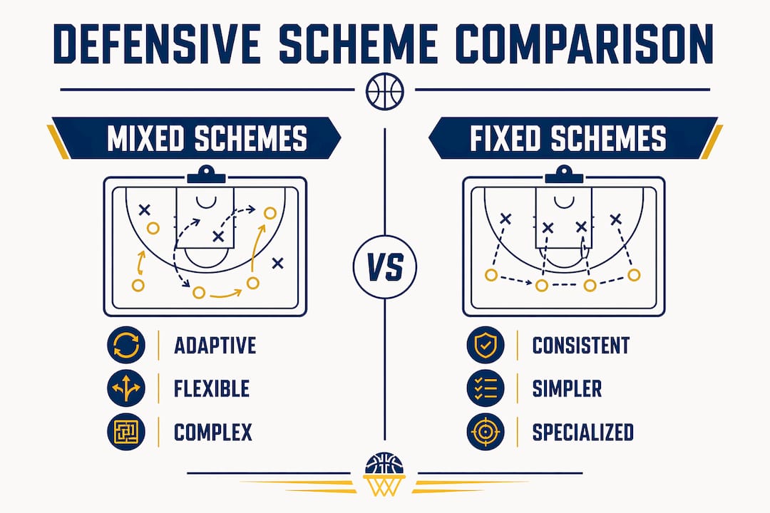Infographic comparing mixed and fixed defensive schemes