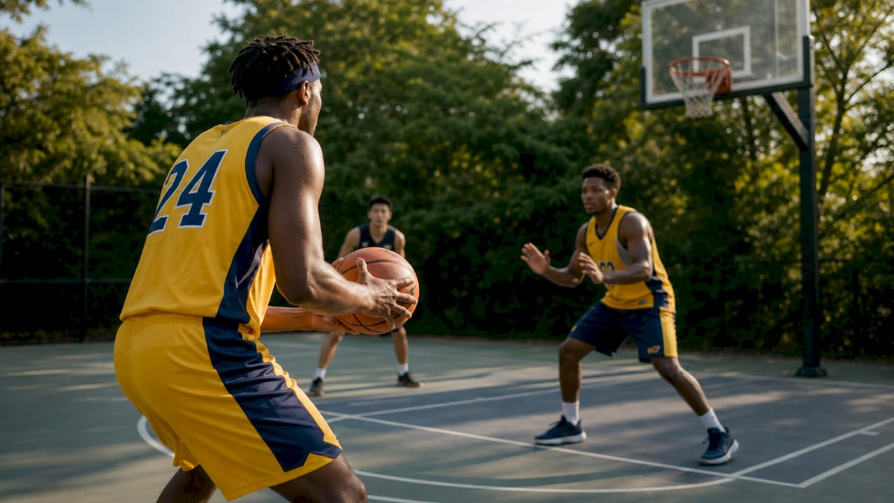 High post and low post basketball players executing offense
