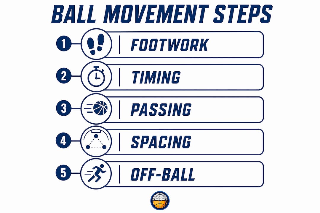 Infographic showing five key steps of ball movement