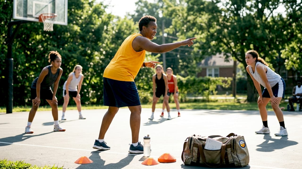 Coach showing diamond press basketball formation
