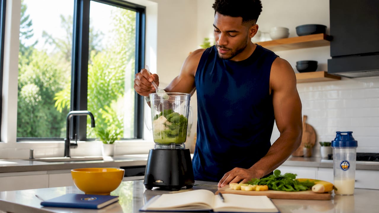 Basketball player preparing a nutritious meal at home