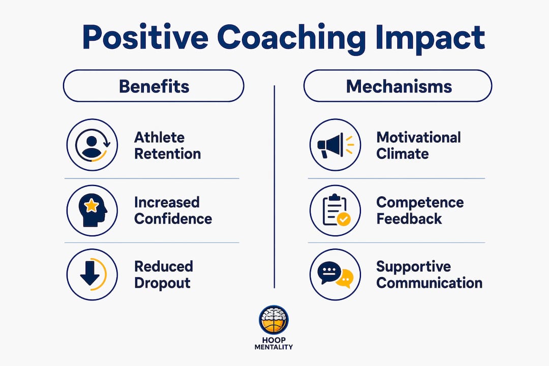Infographic comparing benefits and mechanisms of positive coaching